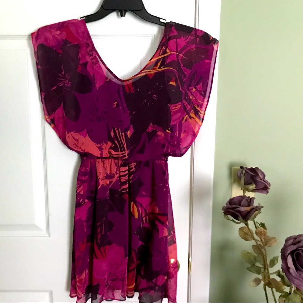 Express tropical patterned maroon/purple romper